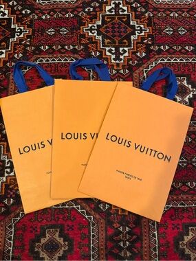 Louis Vuitton Tall/Large Orange Shopping Bags with Blue Ribbon Handles